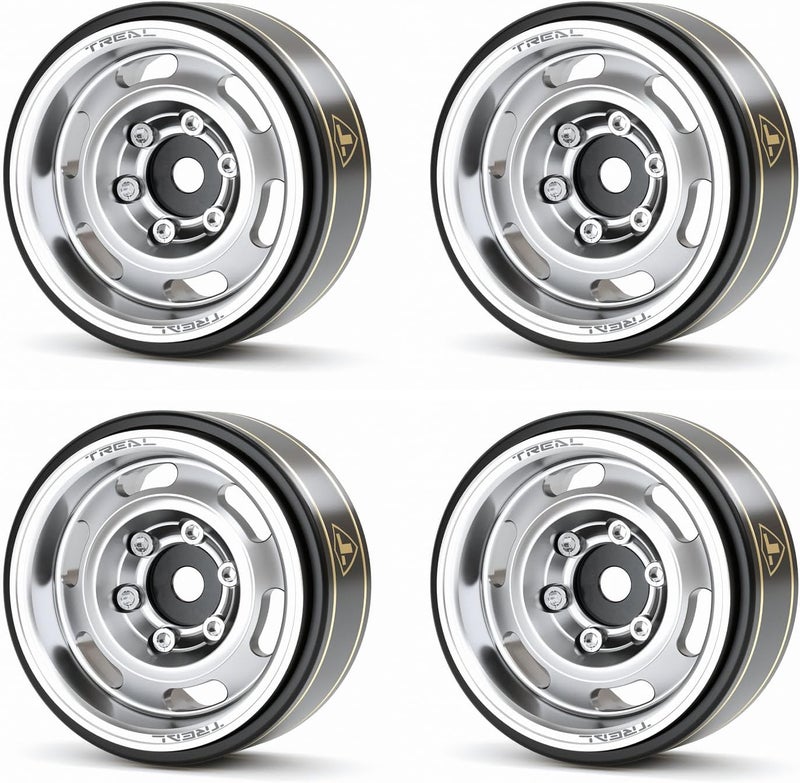 Treal SCX24 Wheels 1.0" Beadlock Wheels(4P) Vintage for 1/24 SCX24 Bronco Gladiator C10 Deadbolt -Type E (Silver) - Image 1